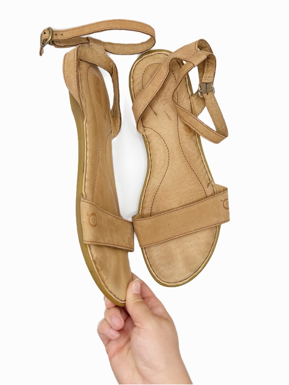 Born Brown Leather Flat Sandals Womens - Picture 5 of 8